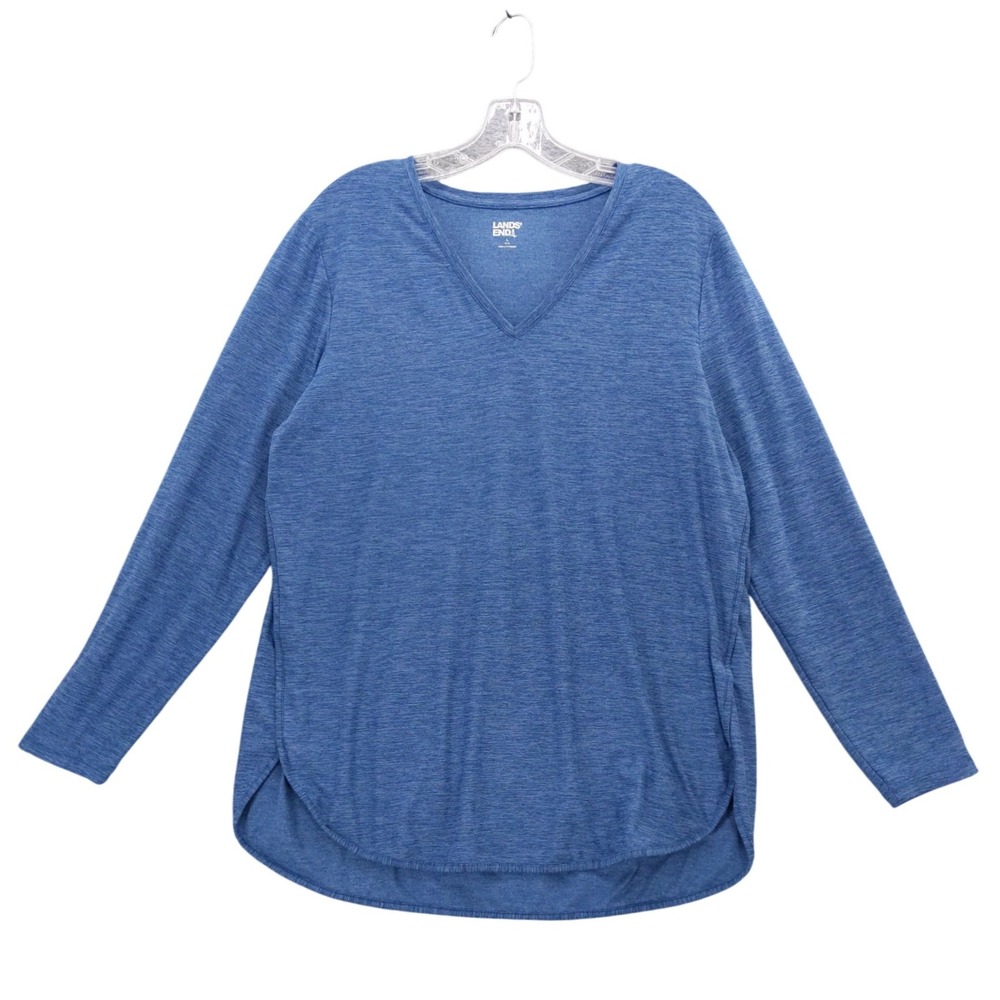 Lands' End Rash‎ Guard UPF 50+ Long Sleeve V Neck Tunic Top Blue Size L